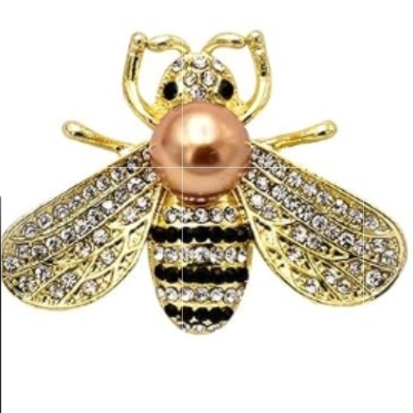 Honey Bee Rhinestone Brooch Pin Gold - Picture 1 of 10